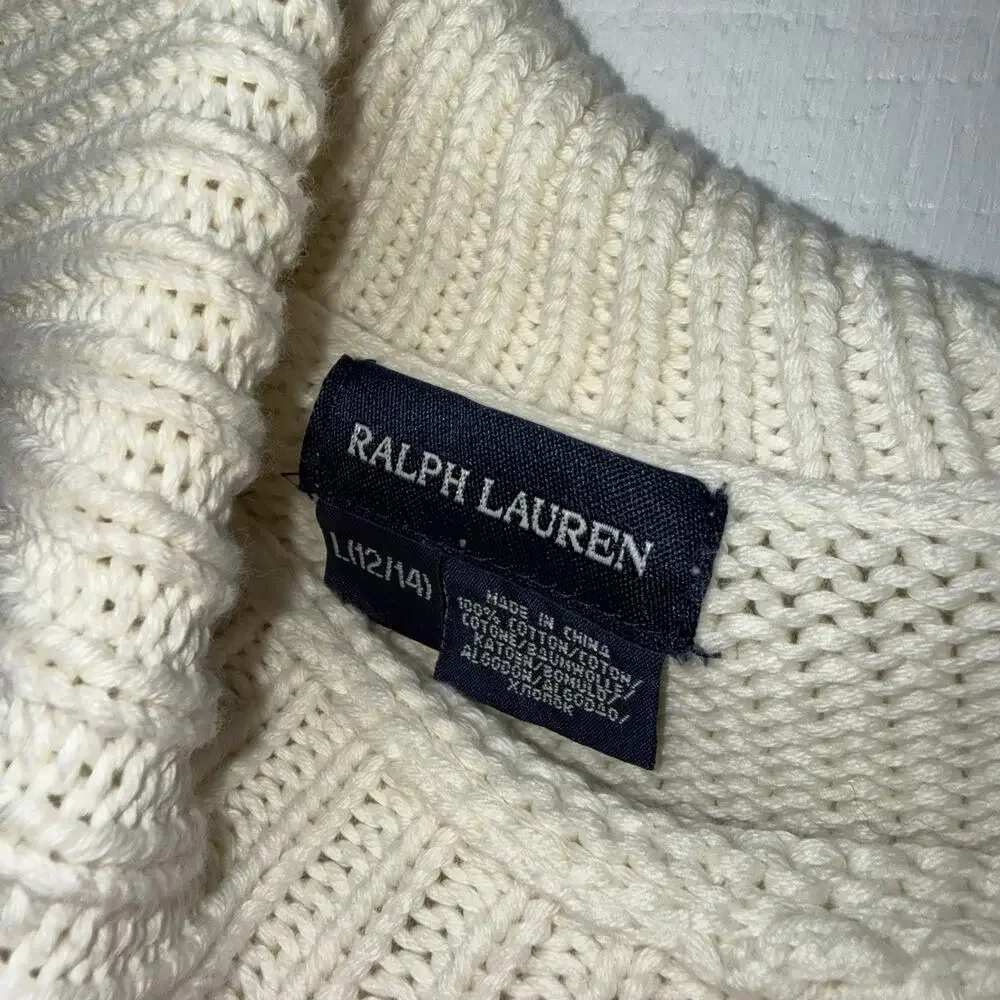 Ralph Lauren Kid’s Fair Isle Nordic Sweater Draped Neck White Size L 12/14